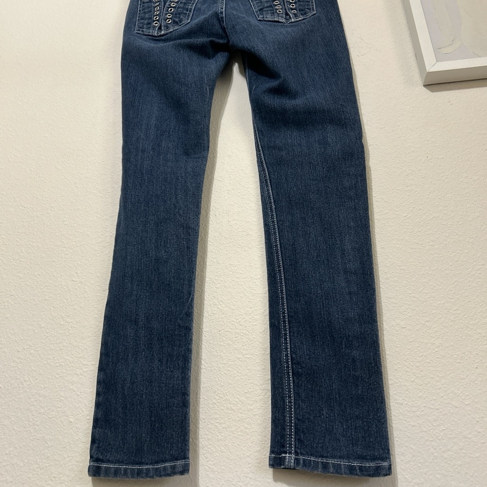 Brooklyn Girl Dark Wash Skinny Jeans Size 7 Grommet Lace Up Pocket Y2K Cyber - Picture 5 of 7
